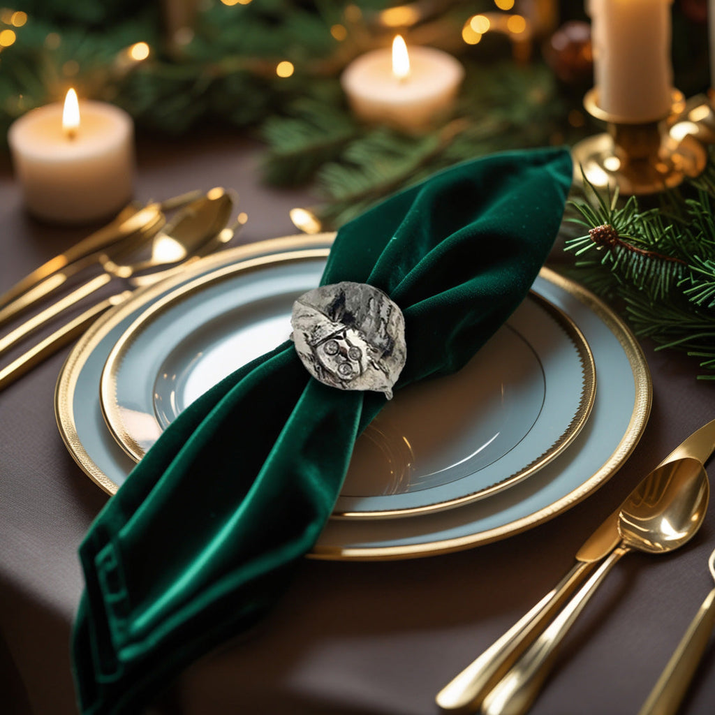 Napkin Rings in Silver Nickel Finish Ladybug Design - Set of 4