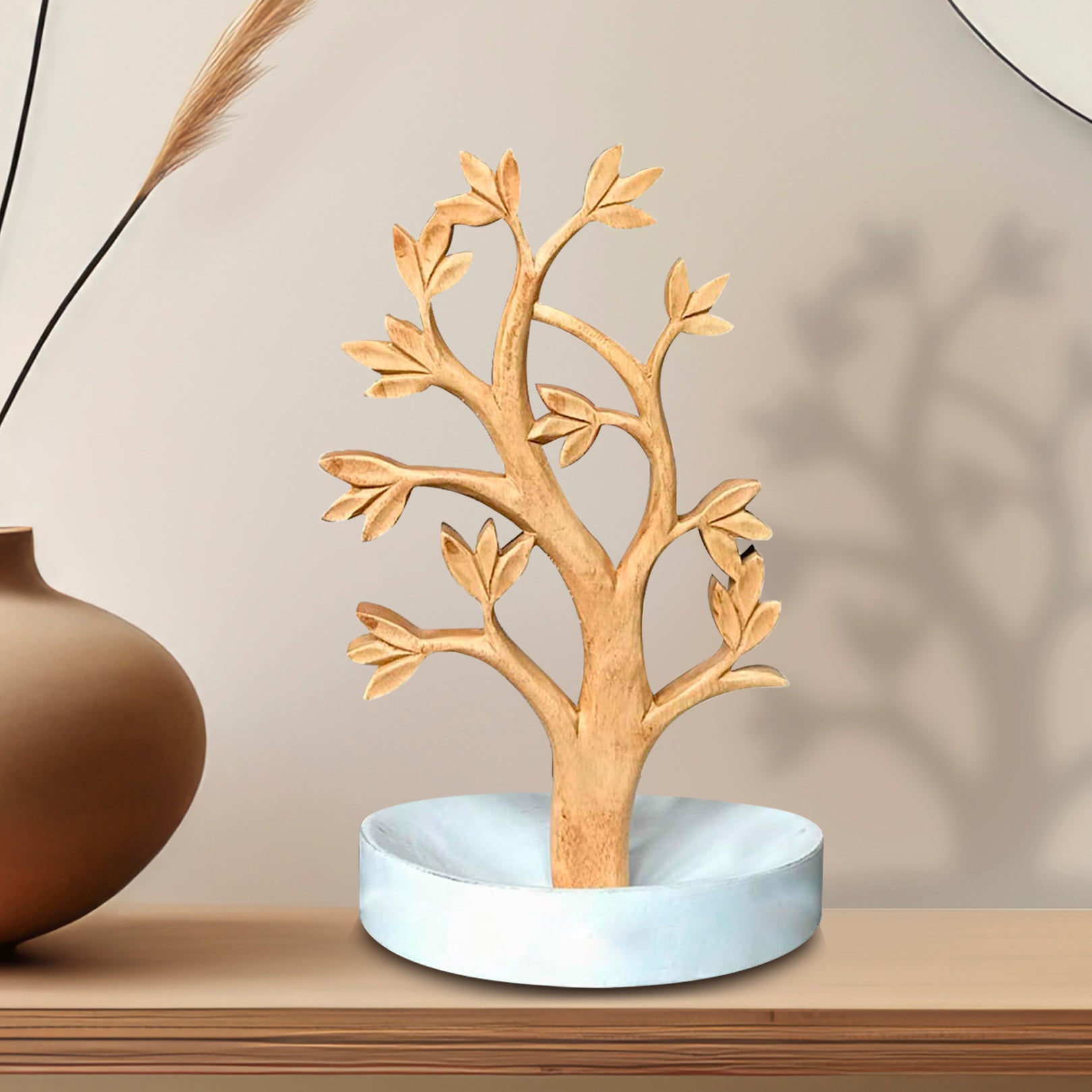 Timber Grace – Solid Wood Jewelry Tree, Handmade Decorative Organizer Stand, Gift for Mom