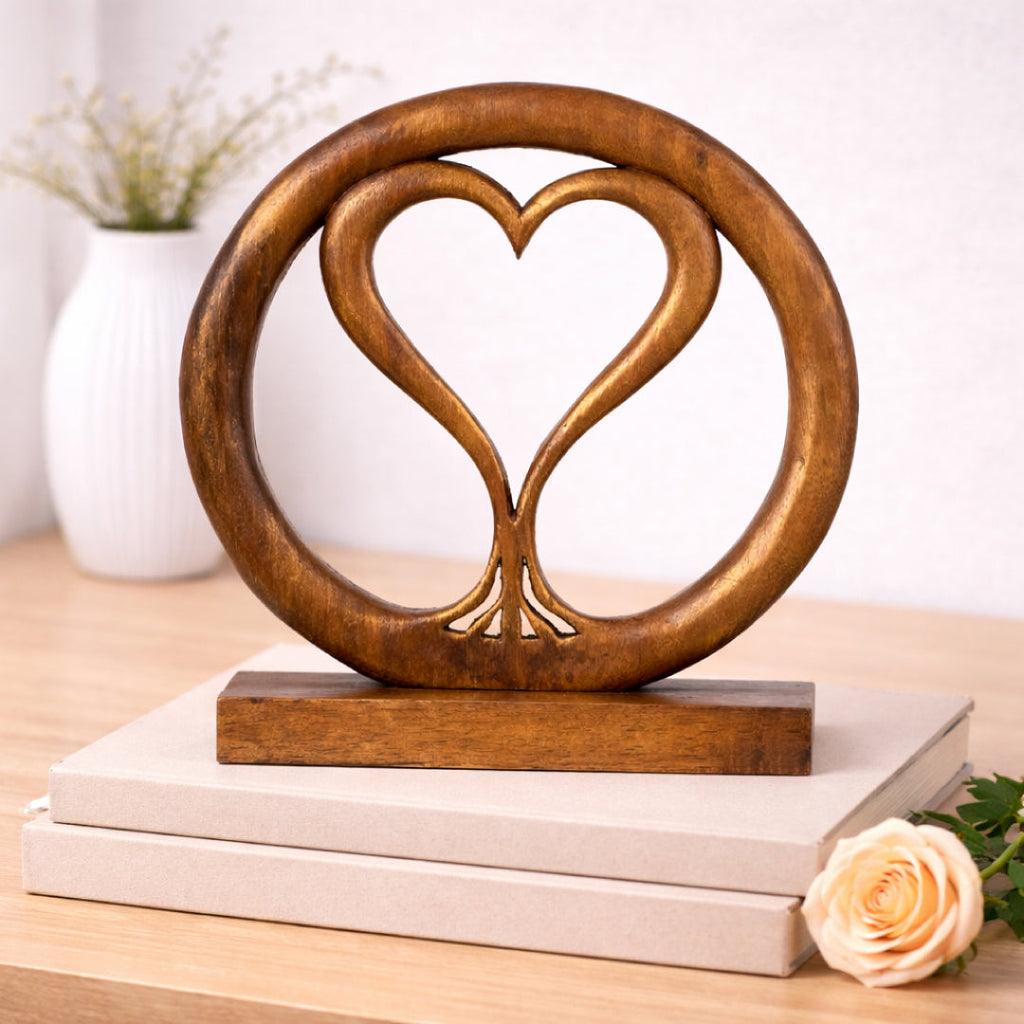 Solid Wood Heart Sculpture - Unique Gift from Daughter, Son, Husband, Mantel Decor - Gift for Mom