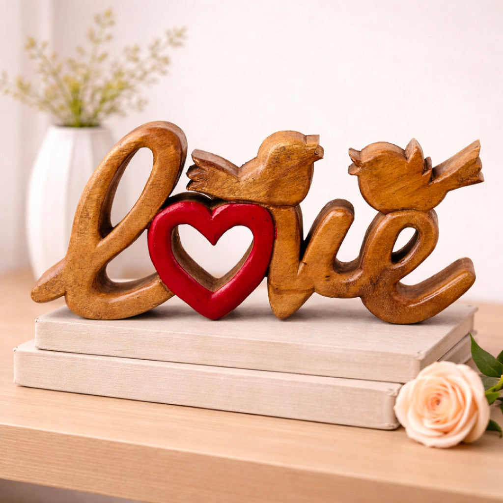 Amber Affection – Hand-Carved Wooden Sculpture, Handmade Decorative Home Art