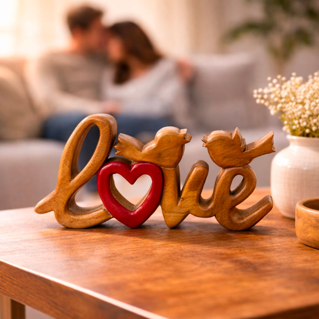 Amber Affection – Hand-Carved Wooden Sculpture, Handmade Decorative Home Art