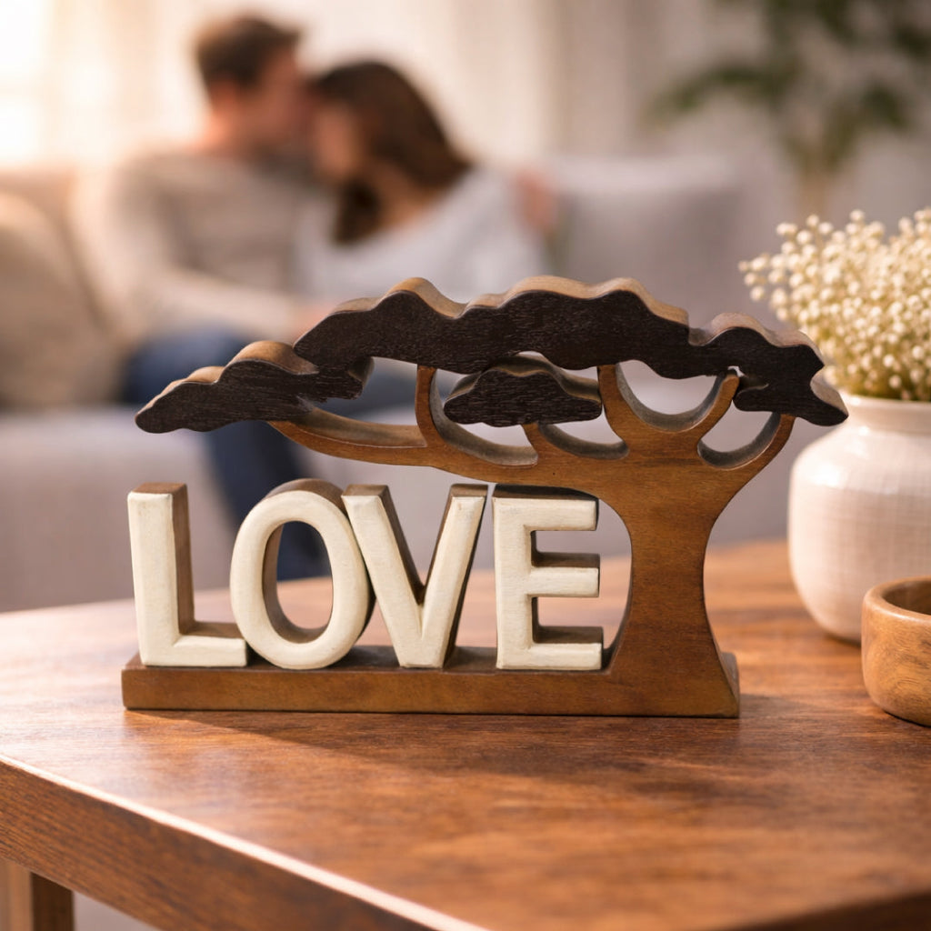 Elmija Enduring Love – Hand Carved Wooden Sculpture, Handmade Decorative Home Art