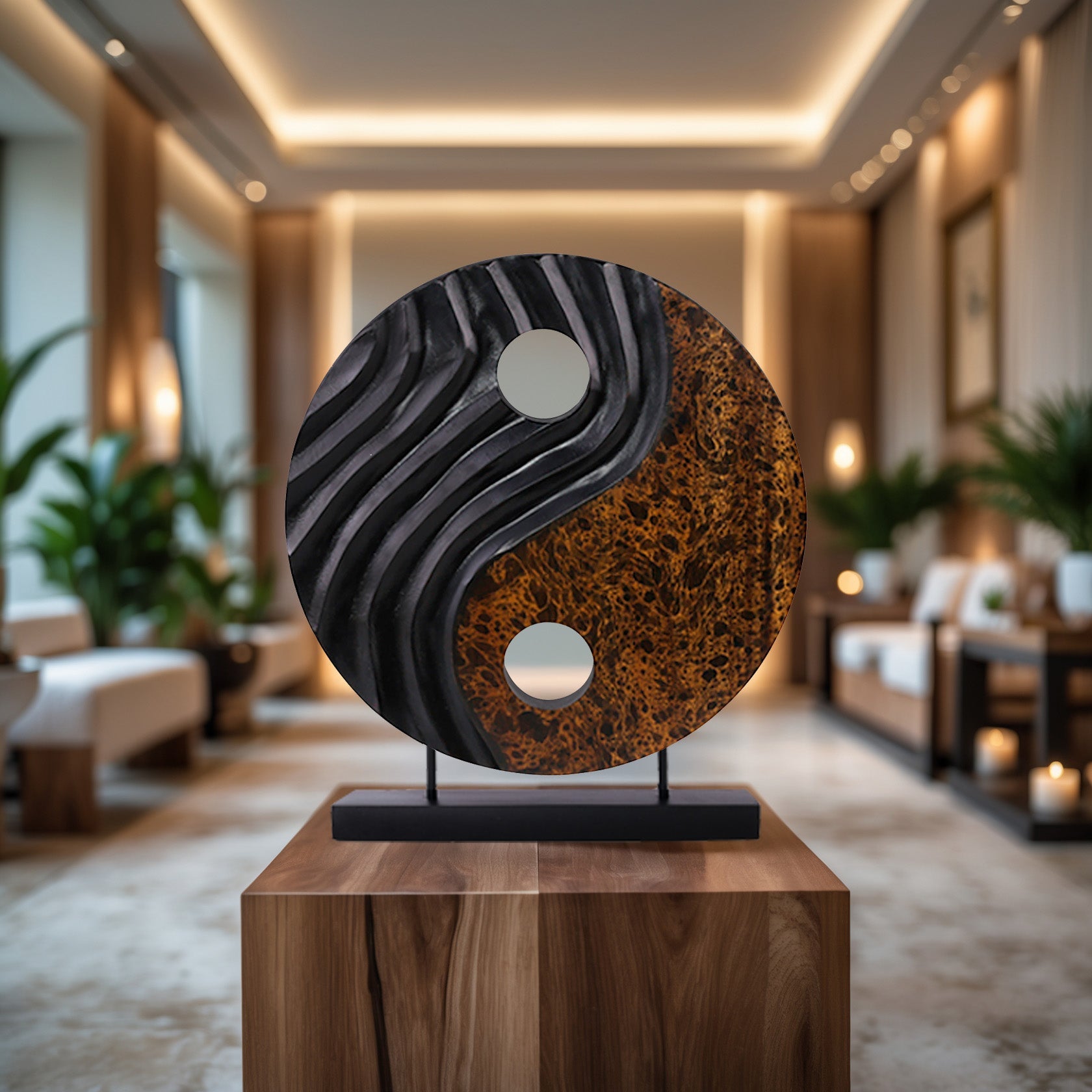 Celestial Balance – Handmade Yin Yang Wooden Sculpture, Decorative Home Art