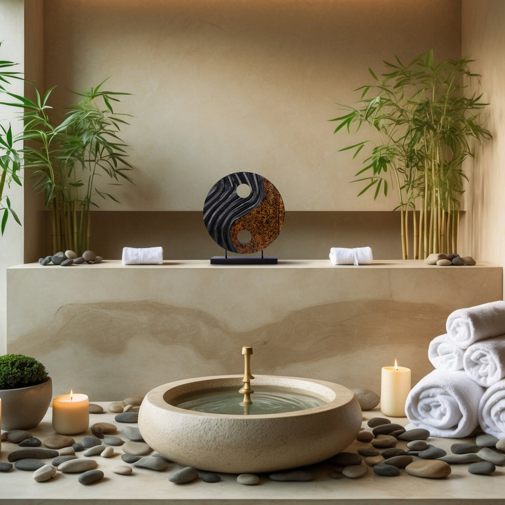 Celestial Balance – Handmade Yin Yang Wooden Sculpture, Decorative Home Art