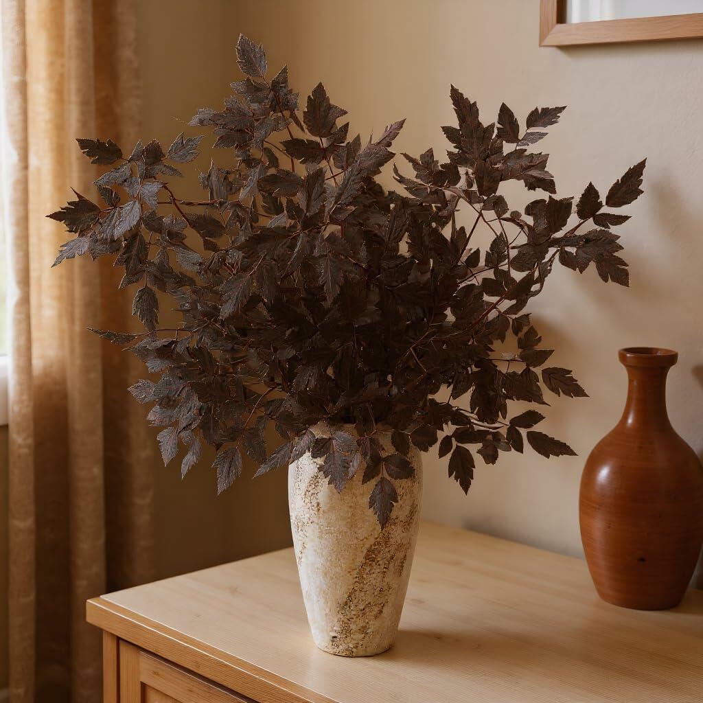 6pcs 30in Faux Cimicifuga Leaf Stems Fall Foliage Spray Plum Decor