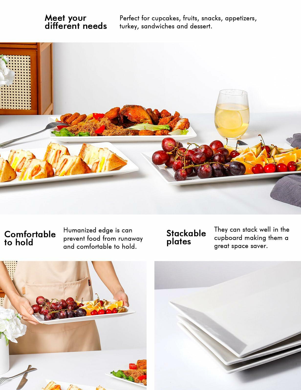 AISBUGUR Ceramic Serving Platters Set of 4 Large Rectangular White 10"