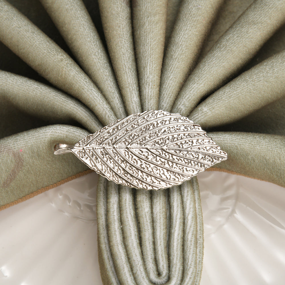 Silver Leaf – Napkin Rings in Silver Leaf Design, Elegant Decorative Dining Table Décor