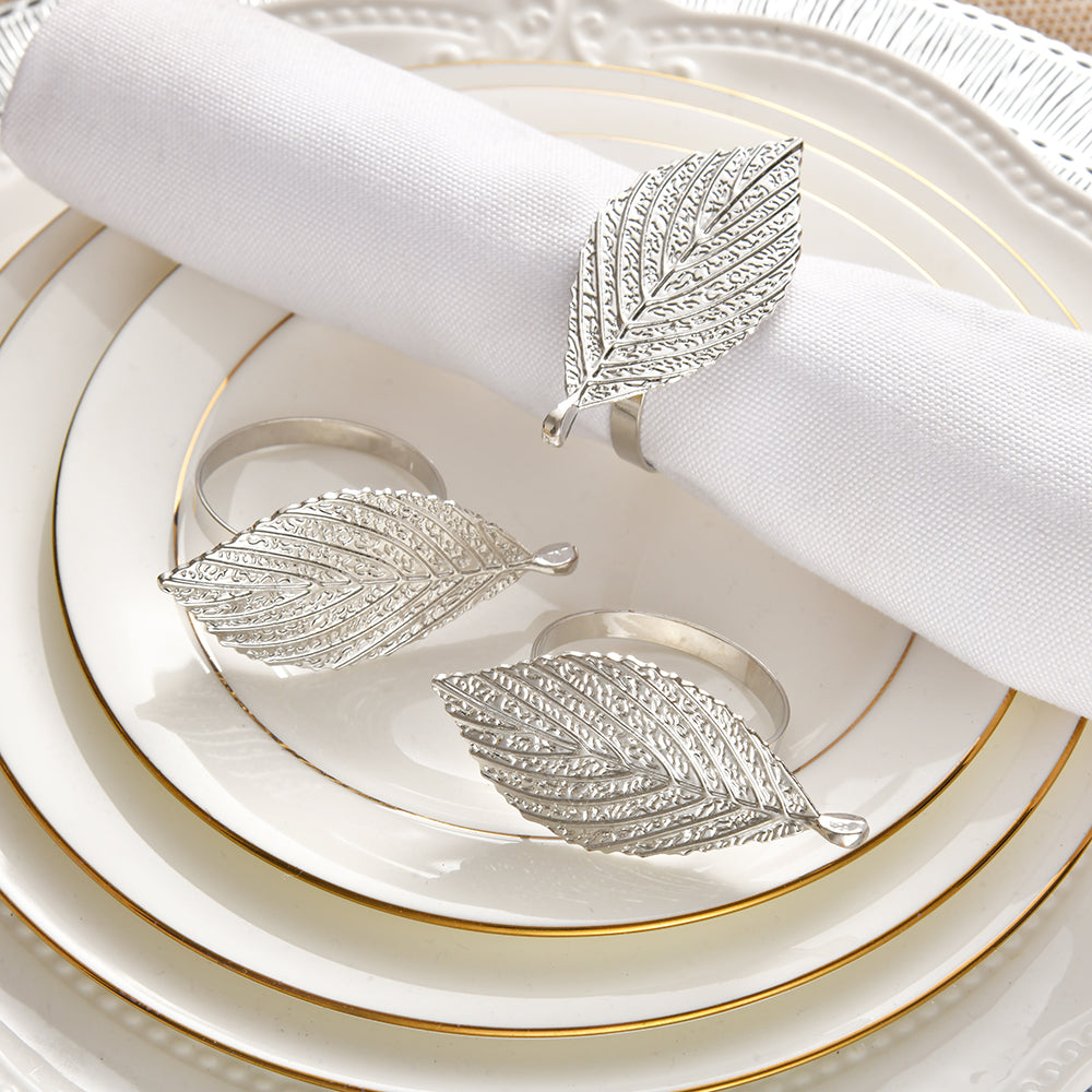 Silver Leaf – Napkin Rings in Silver Leaf Design, Elegant Decorative Dining Table Décor