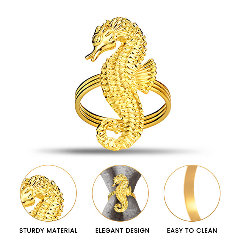 Ocean Majesty – Napkin Rings in Gold Sea Horse Design, Luxurious Decorative Dining Table Accent