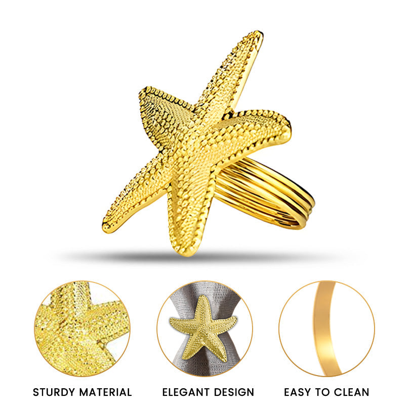 Golden Star – Napkin Rings in Gold Star Fish Design, Elegant Decorative Dining Table Décor