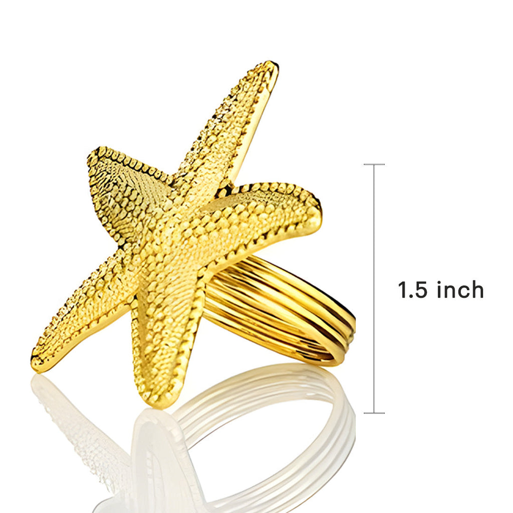 Golden Star – Napkin Rings in Gold Star Fish Design, Elegant Decorative Dining Table Décor