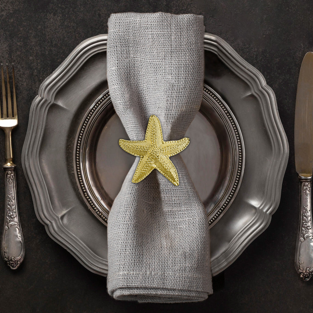 Golden Star – Napkin Rings in Gold Star Fish Design, Elegant Decorative Dining Table Décor