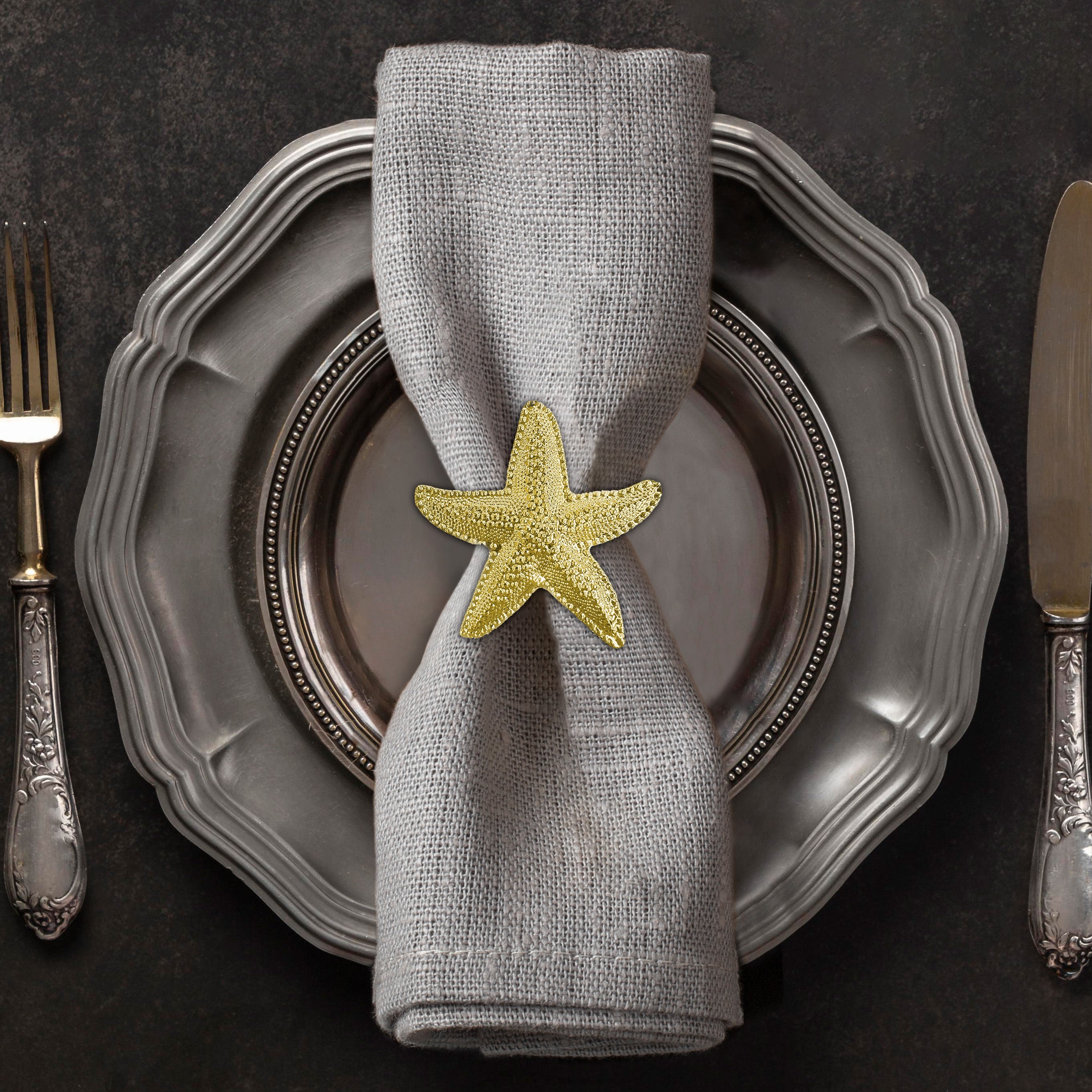 Golden Star – Napkin Rings in Gold Star Fish Design, Elegant Decorative Dining Table Décor