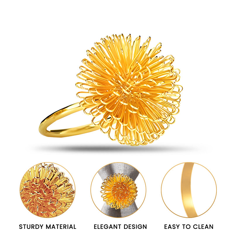 Floral Grace – Napkin Rings in Gold Floral Design, Artistic Decorative Dining Table Accent