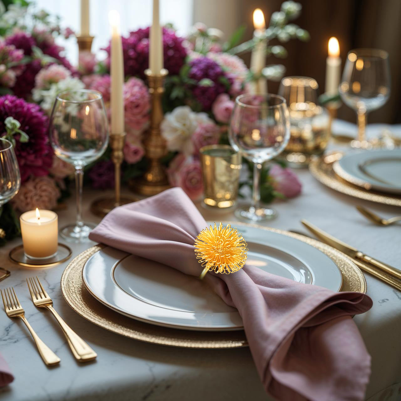 Floral Grace – Napkin Rings in Gold Floral Design, Artistic Decorative Dining Table Accent