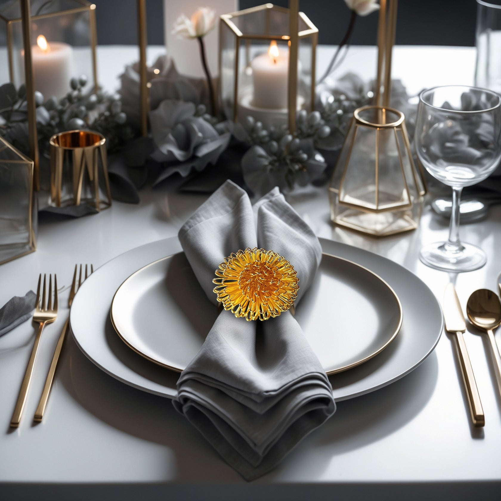 Floral Grace – Napkin Rings in Gold Floral Design, Artistic Decorative Dining Table Accent