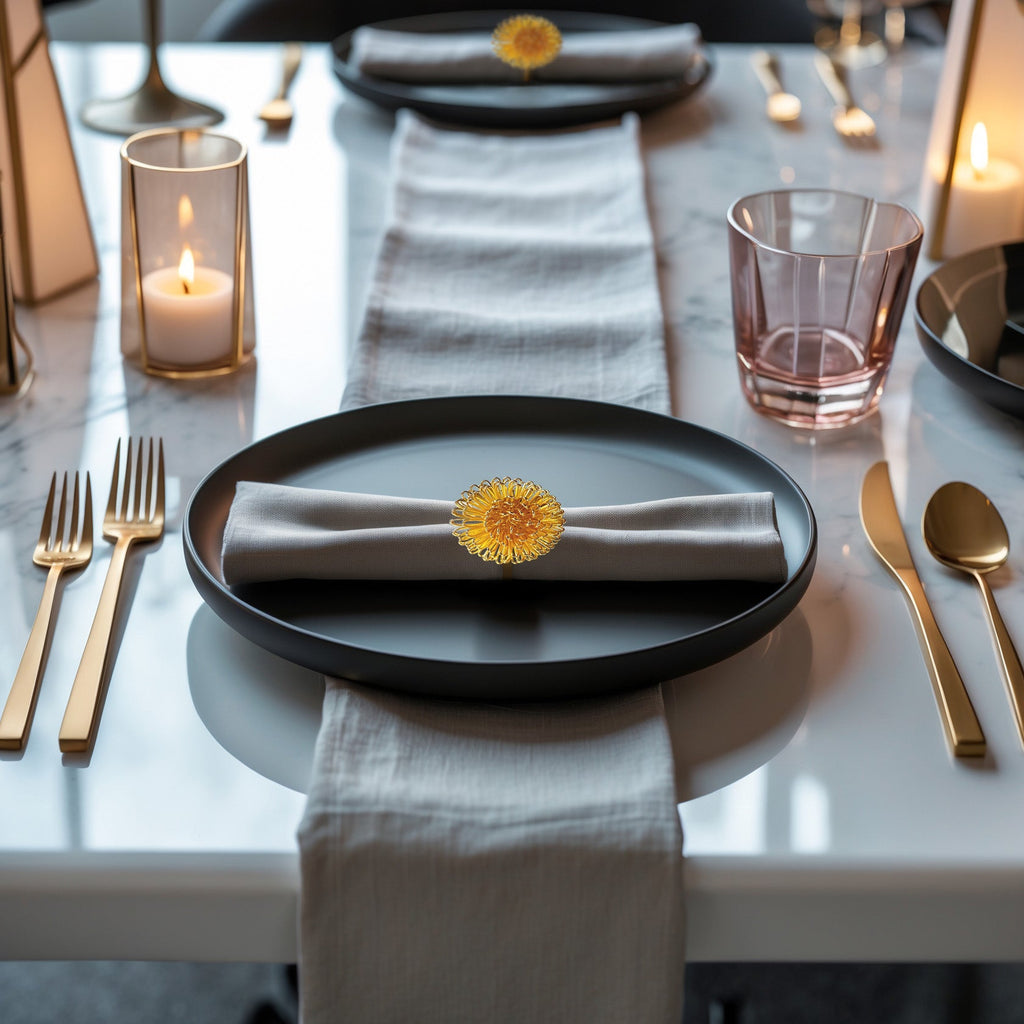 Floral Grace – Napkin Rings in Gold Floral Design, Artistic Decorative Dining Table Accent
