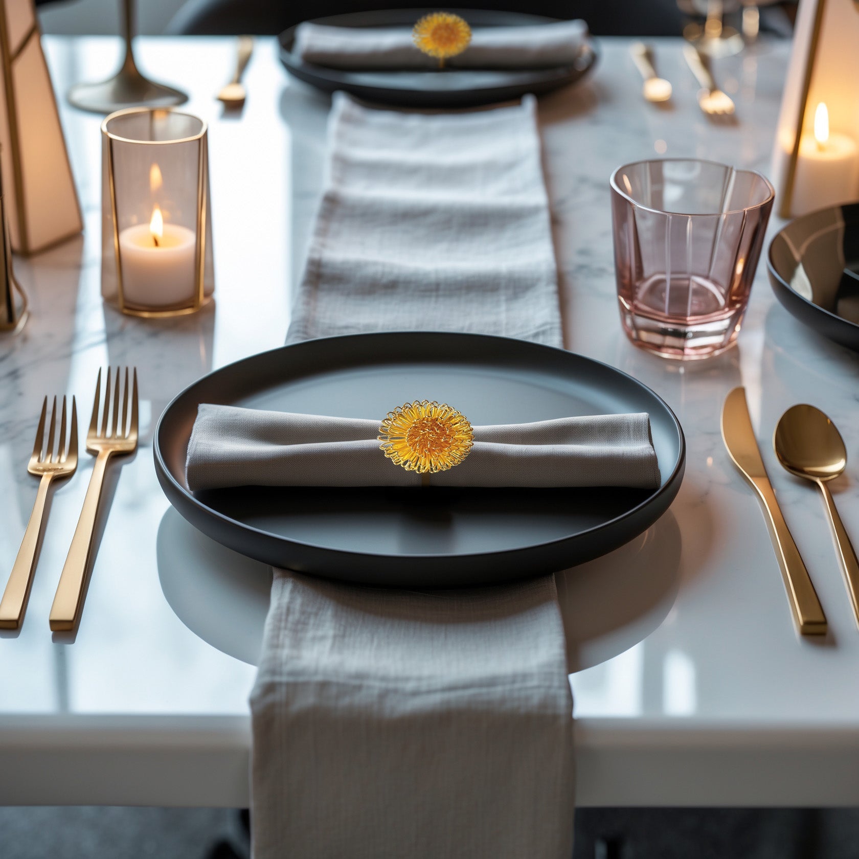 Floral Grace – Napkin Rings in Gold Floral Design, Artistic Decorative Dining Table Accent