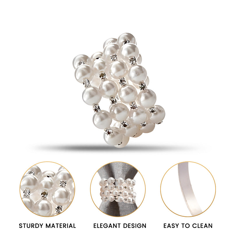Pearl Majesty – Napkin Rings in Silver Pearl Crystal Design, Luxurious Decorative Dining Table Accent