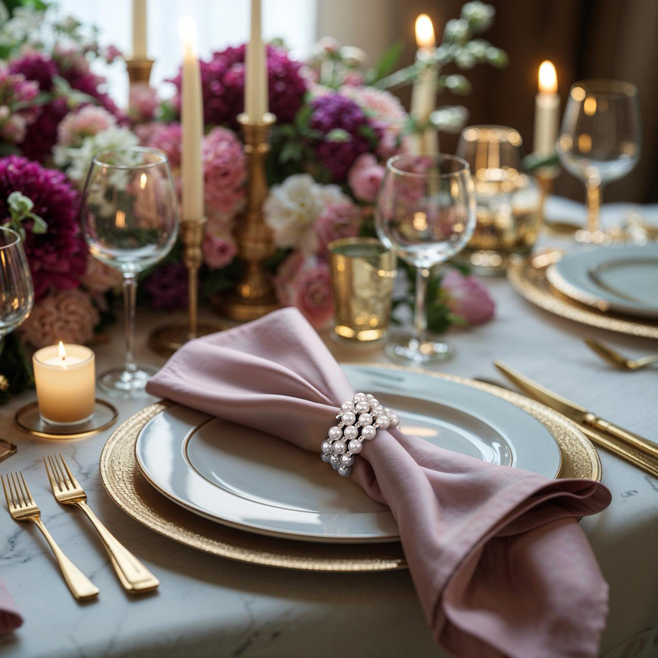 Pearl Majesty – Napkin Rings in Silver Pearl Crystal Design, Luxurious Decorative Dining Table Accent