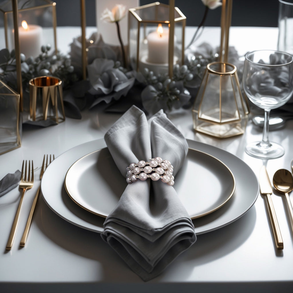 Pearl Majesty – Napkin Rings in Silver Pearl Crystal Design, Luxurious Decorative Dining Table Accent