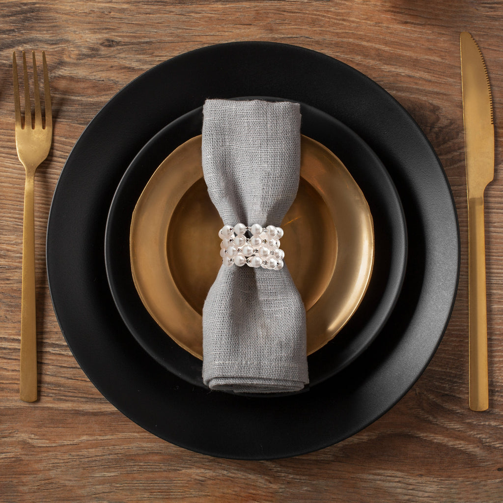 Pearl Majesty – Napkin Rings in Silver Pearl Crystal Design, Luxurious Decorative Dining Table Accent