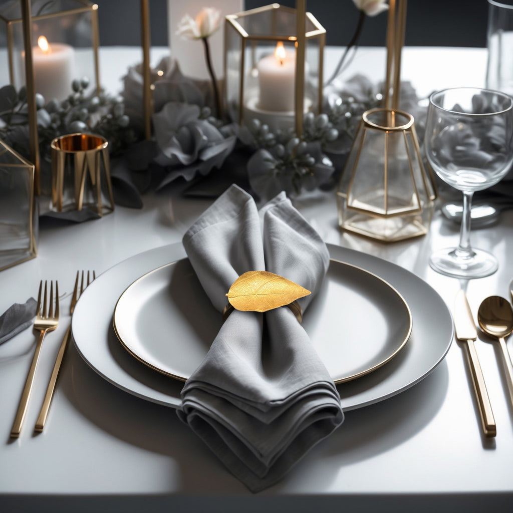 Leaf Harmony – Napkin Rings in Gold Leaf Design, Artistic Decorative Dining Table Accent