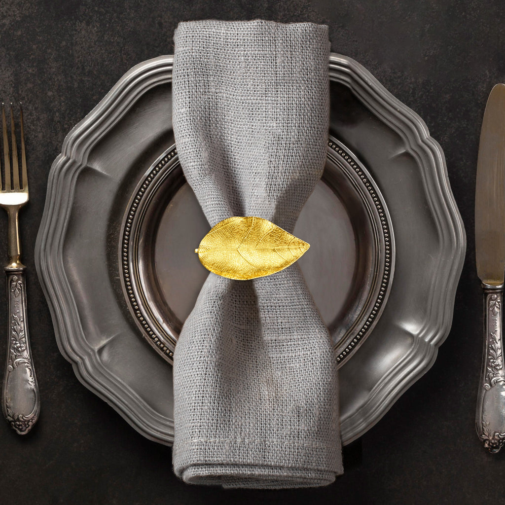Leaf Harmony – Napkin Rings in Gold Leaf Design, Artistic Decorative Dining Table Accent