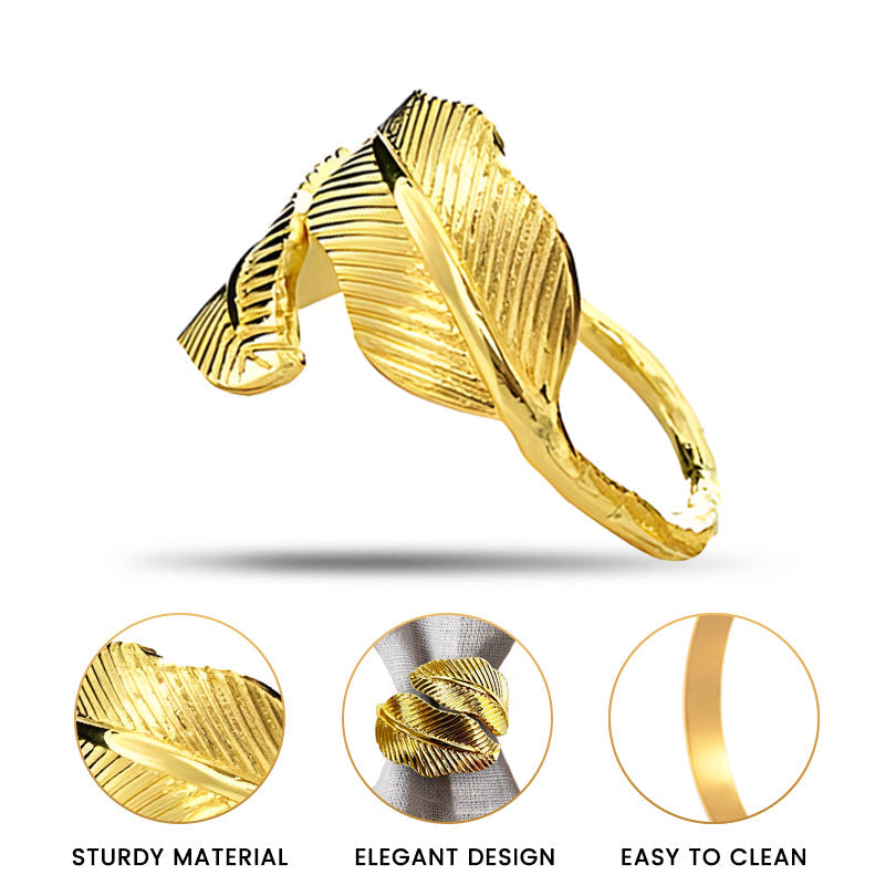 Golden Serenity – Napkin Rings in Gold Leaf Design, Elegant Decorative Dining Table Décor
