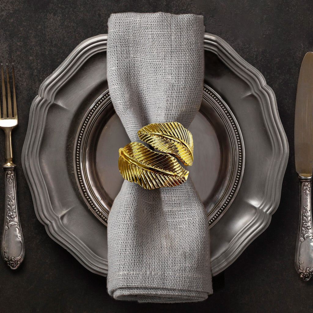 Golden Serenity – Napkin Rings in Gold Leaf Design, Elegant Decorative Dining Table Décor