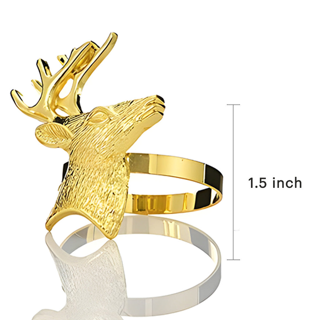 Festive Charm – Napkin Rings in Gold Reindeer Design, Artistic Decorative Dining Table Décor