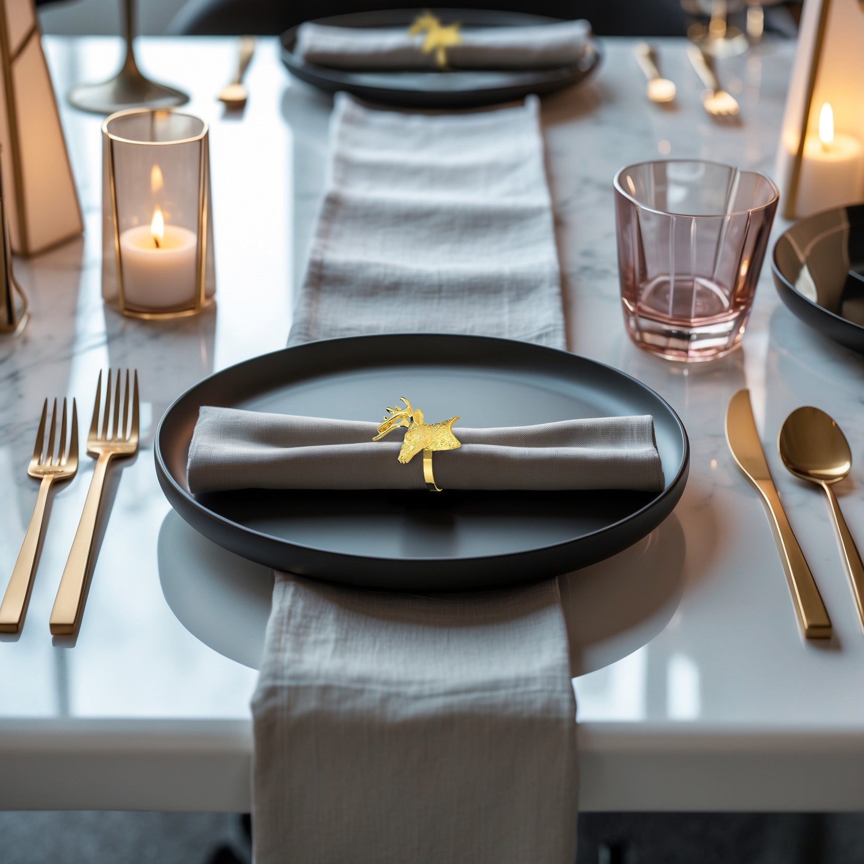 Festive Charm – Napkin Rings in Gold Reindeer Design, Artistic Decorative Dining Table Décor