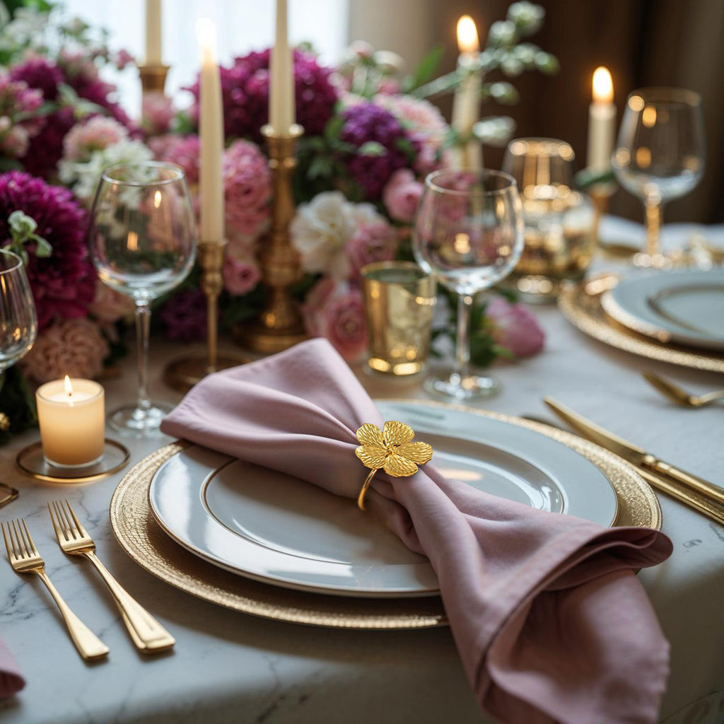 Napkin Rings in Gold Flower Design
