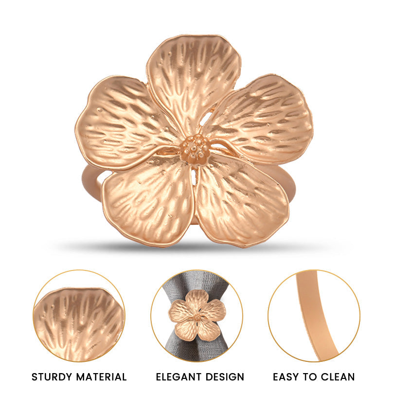 Golden Elegance – Napkin Rings in Gold Floral Design, Luxurious Decorative Dining Table Décor