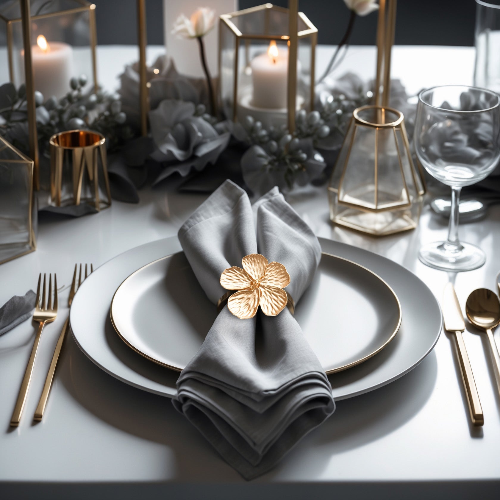 Golden Elegance – Napkin Rings in Gold Floral Design, Luxurious Decorative Dining Table Décor