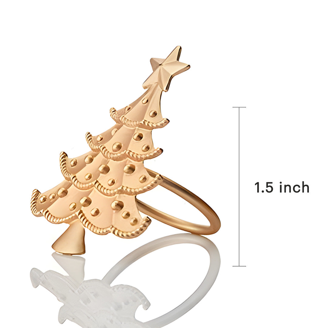 Golden Noel – Napkin Rings in Gold Christmas Tree Design, Elegant Decorative Dining Table Décor