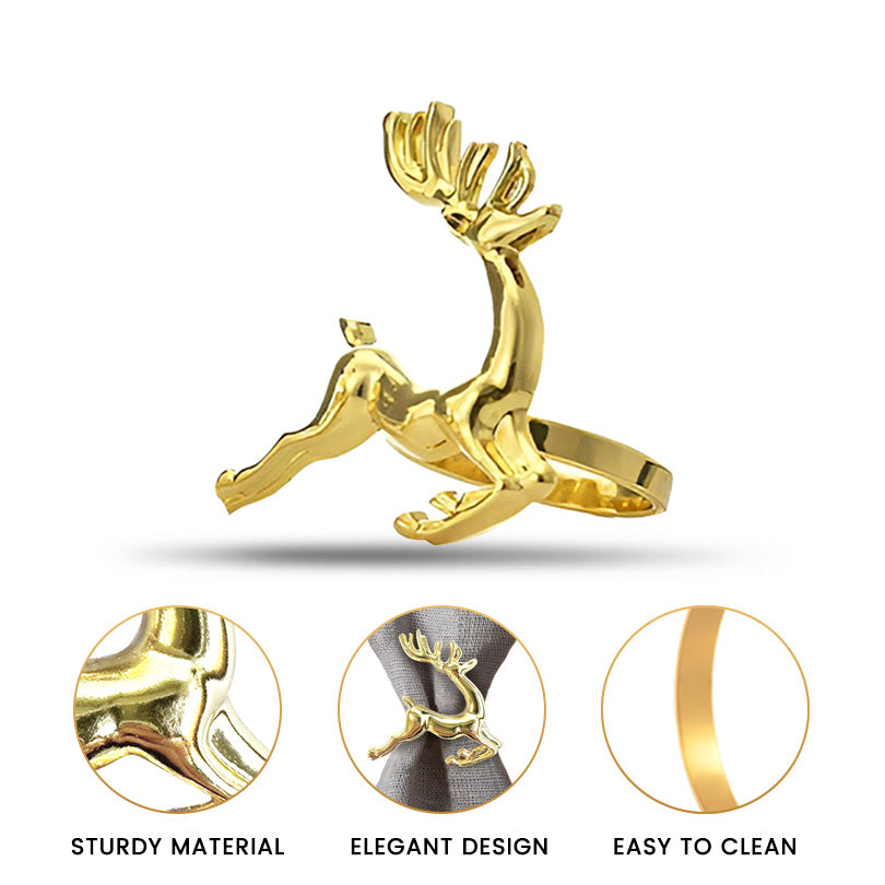 Golden Reindeer – Napkin Rings in Gold Reindeer Design, Elegant Decorative Dining Table Décor