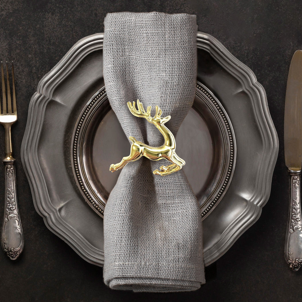 Golden Reindeer – Napkin Rings in Gold Reindeer Design, Elegant Decorative Dining Table Décor