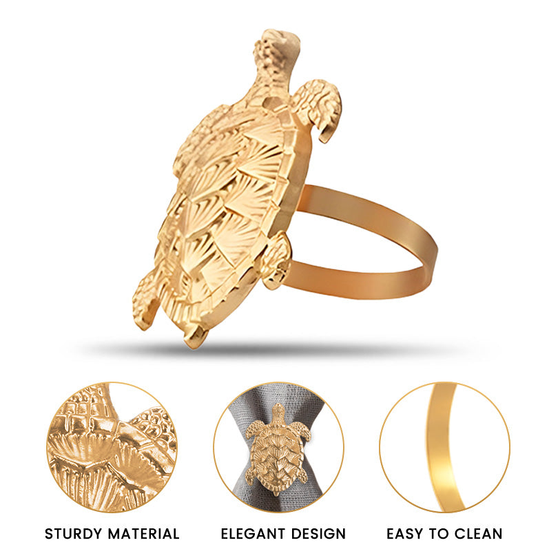 Golden Shell – Napkin Rings in Gold Turtle Design, Elegant Decorative Dining Table Décor