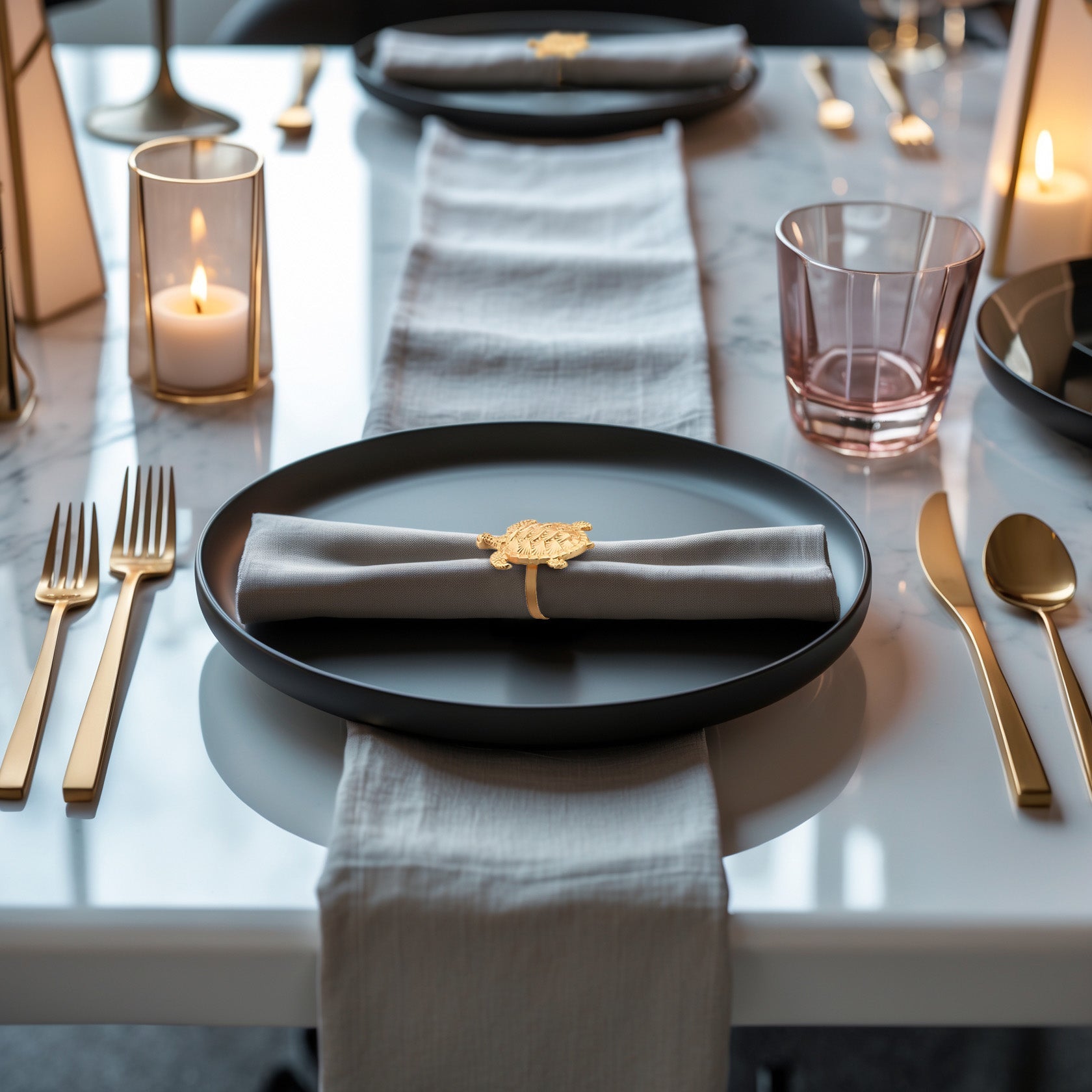 Golden Shell – Napkin Rings in Gold Turtle Design, Elegant Decorative Dining Table Décor