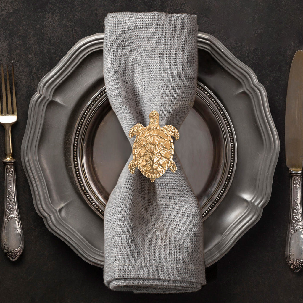 Golden Shell – Napkin Rings in Gold Turtle Design, Elegant Decorative Dining Table Décor