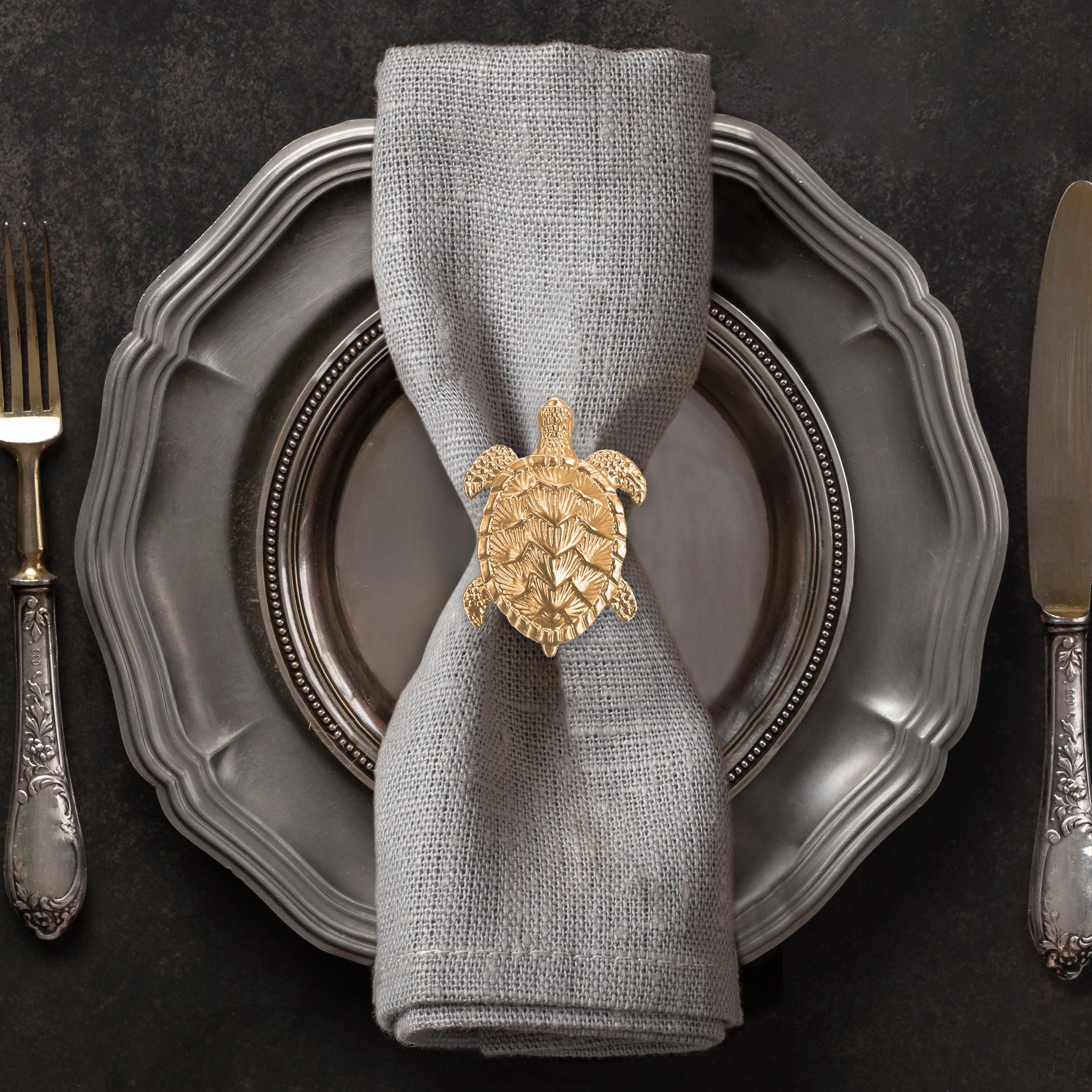 Golden Shell – Napkin Rings in Gold Turtle Design, Elegant Decorative Dining Table Décor