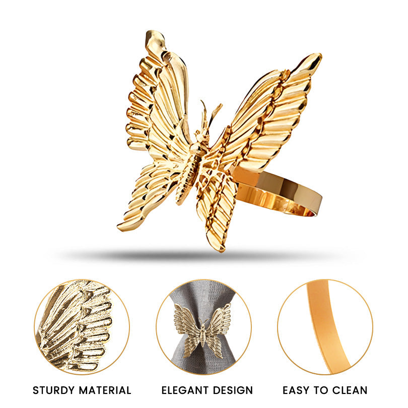 Golden Flutter – Napkin Rings in Gold Butterfly Design, Elegant Decorative Dining Table Décor