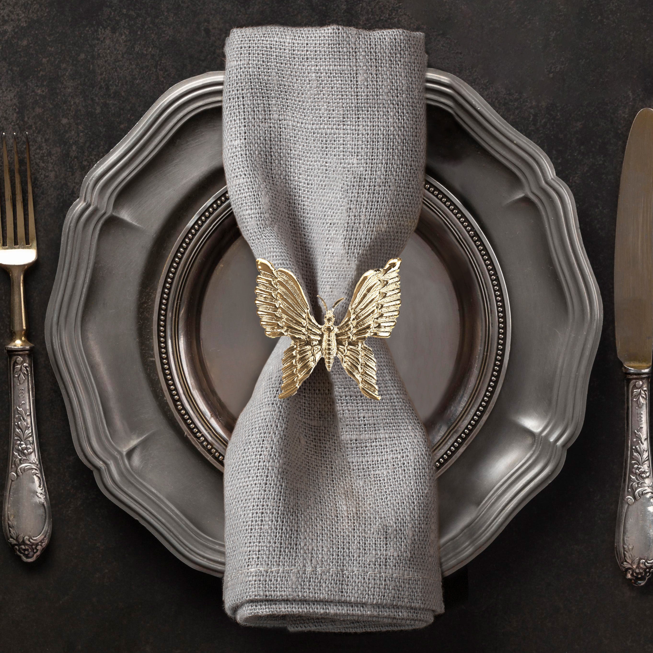 Golden Flutter – Napkin Rings in Gold Butterfly Design, Elegant Decorative Dining Table Décor